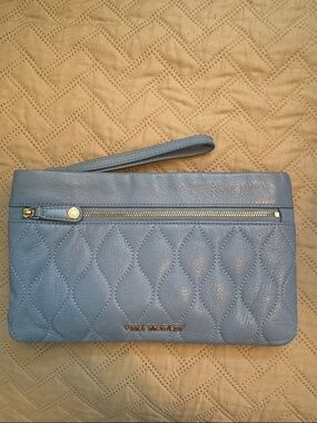 Vera Bradley Light Blue Quilted Leather Wristlet Clutch